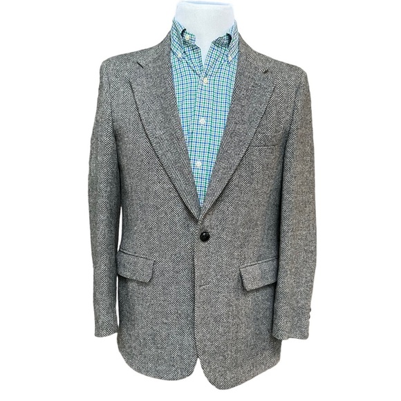 Stafford Mens Vintage Harris Tweed Two Button Sport Coat Blazer Herringbone 41R - Picture 1 of 16